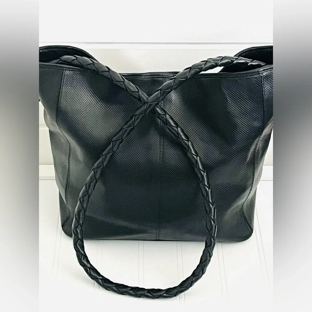 Bottega Veneta Black Leather shoulder bag  Purse Large handbag w Strap - Picture 11 of 15